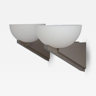 Jean Perzel A pair of Fine French Art Deco Brushed Nickel and Glass Sconces by Jean Perzel