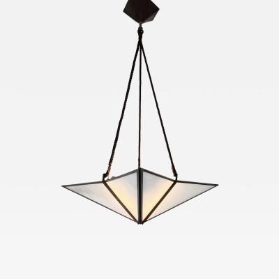 Jean Perzel Art Deco Bronze and Opaline Glass Stellate Pendant Light