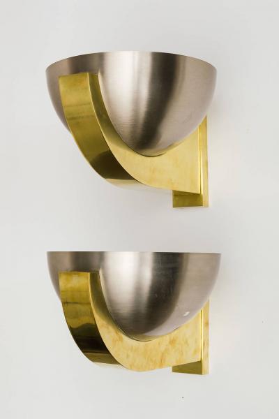Jean Perzel BRUSHED STEEL AND BRASS SCONCES BY PERZEL