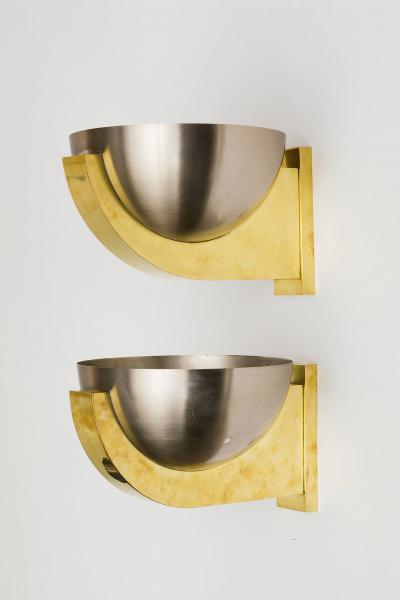 Jean Perzel BRUSHED STEEL AND BRASS SCONCES BY PERZEL