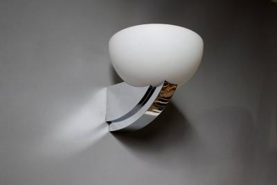 Jean Perzel Eight Fine French Art Deco Chrome and White Glass Sconces by Jean Perzel