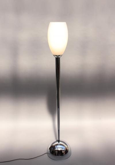 Jean Perzel FINE FRENCH ART DECO CHROME AND WHITE GLASS FLOOR LAMP BY PERZEL