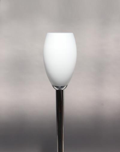 Jean Perzel FINE FRENCH ART DECO CHROME AND WHITE GLASS FLOOR LAMP BY PERZEL