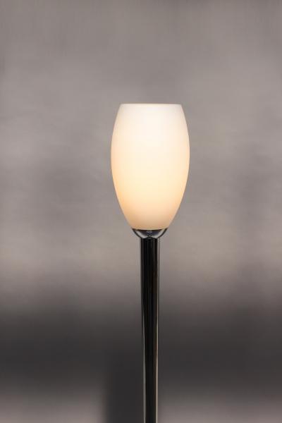 Jean Perzel FINE FRENCH ART DECO CHROME AND WHITE GLASS FLOOR LAMP BY PERZEL