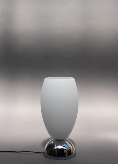 Jean Perzel FINE FRENCH ART DECO CHROME AND WHITE GLASS TABLE LAMP BY PERZEL