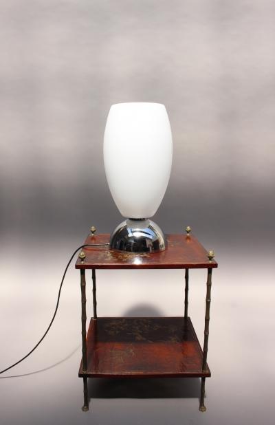 Jean Perzel FINE FRENCH ART DECO CHROME AND WHITE GLASS TABLE LAMP BY PERZEL