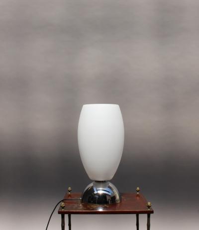 Jean Perzel FINE FRENCH ART DECO CHROME AND WHITE GLASS TABLE LAMP BY PERZEL