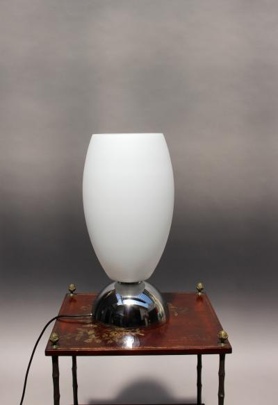 Jean Perzel FINE FRENCH ART DECO CHROME AND WHITE GLASS TABLE LAMP BY PERZEL