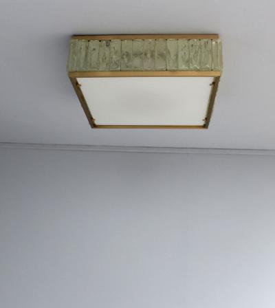Jean Perzel Fine 1950 s Brass and Glass Square Queen Necklace Ceiling Light by Perzel