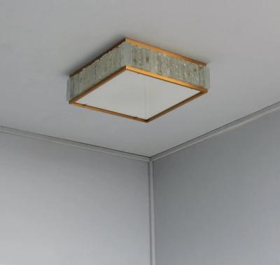 Jean Perzel Fine 1970 s Brass and Glass Square Queen s Necklace Ceiling Light by Perzel