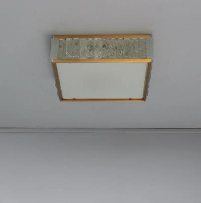 Jean Perzel Fine 1970 s Brass and Glass Square Queen s Necklace Ceiling Light by Perzel