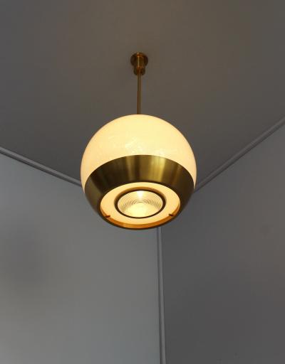 Jean Perzel Fine French 1950 s Glass and Bronze Pendant by Perzel