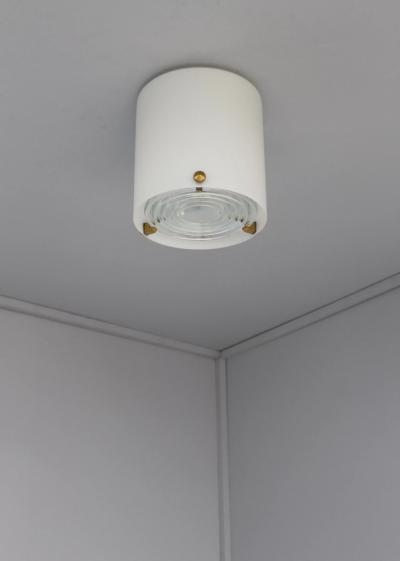 Jean Perzel Fine French 1950s Glass and Brass Cylindrical Flush Mount by Perzel