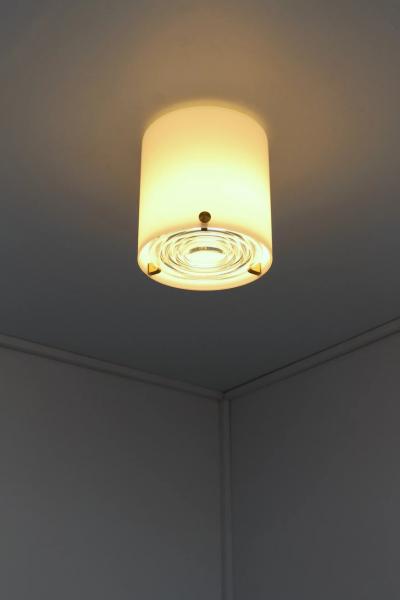 Jean Perzel Fine French 1950s Glass and Brass Cylindrical Flush Mount by Perzel