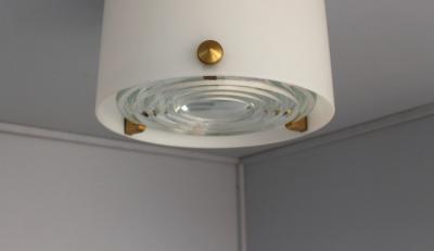 Jean Perzel Fine French 1950s Glass and Brass Cylindrical Flush Mount by Perzel
