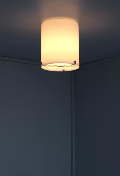 Jean Perzel Fine French 1950s Glass and Chrome Cylindrical Flush Mount by Perzel