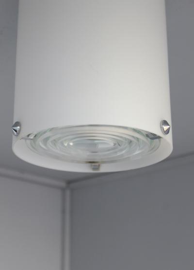 Jean Perzel Fine French 1950s Glass and Chrome Cylindrical Flush Mount by Perzel