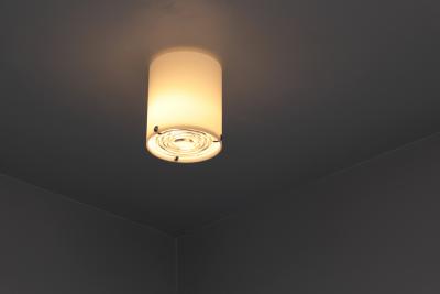 Jean Perzel Fine French 1950s Glass and Chrome Cylindrical Flush Mount by Perzel