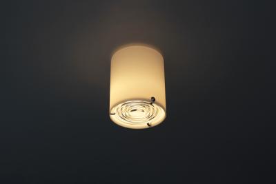 Jean Perzel Fine French 1950s Glass and Chrome Cylindrical Flush Mount by Perzel