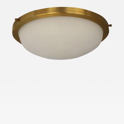 Jean Perzel Fine French 1950s White Opaline Glass and Brass Flush Mount by Perzel