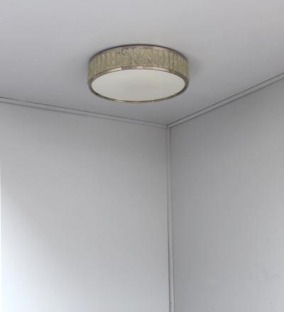 Jean Perzel Fine French 1970s Brass and Glass Queen s Necklace Flush Mount by Perzel