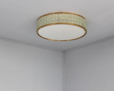 Jean Perzel Fine French 1970s Brass and Glass Queens Necklace Flush Mount by Perzel