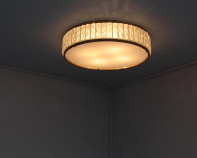 Jean Perzel Fine French 1970s Brass and Glass Queens Necklace Flush Mount by Perzel