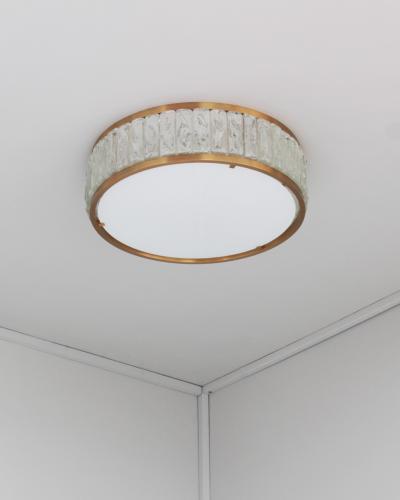 Jean Perzel Fine French 1970s Brass and Glass Queens Necklace Flush Mount by Perzel