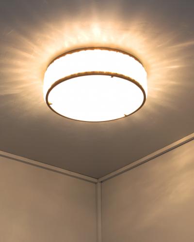 Jean Perzel Fine French 1970s Brass and Glass Queens Necklace Flush Mount by Perzel