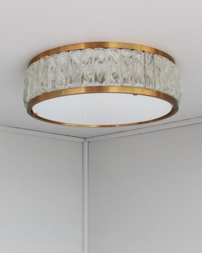 Jean Perzel Fine French 1970s Brass and Glass Queens Necklace Flush Mount by Perzel