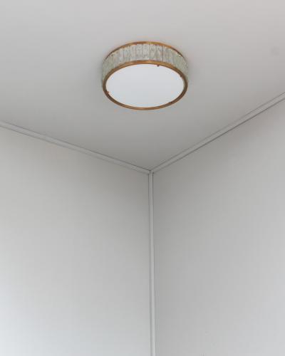 Jean Perzel Fine French 1970s Brass and Glass Queens Necklace Flush Mount by Perzel