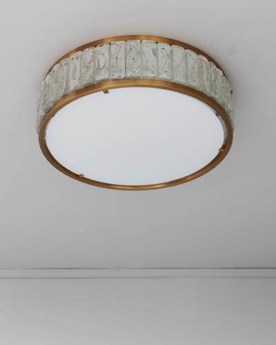 Jean Perzel Fine French 1970s Brass and Glass Queens Necklace Flush Mount by Perzel