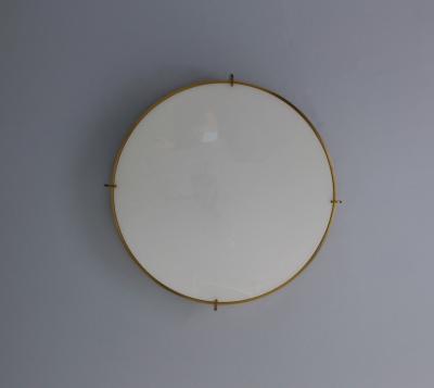 Jean Perzel Fine French Art Deco Bronze and Enameled Glass Flush Mount by Jean Perzel