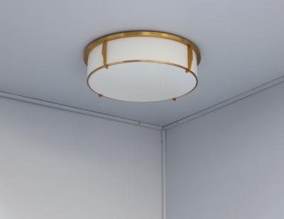 Jean Perzel Fine French Art Deco Bronze and Enameled Glass Flush Mount by Jean Perzel