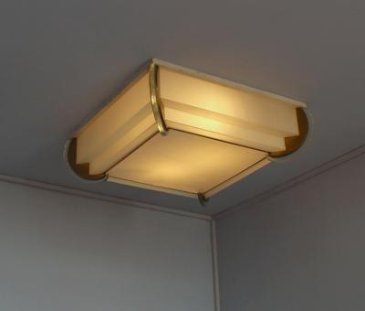 Jean Perzel Fine French Art Deco Bronze and Glass Flush Mount by Jean Perzel