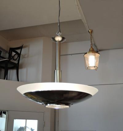 Jean Perzel Fine French Art Deco Chrome and Glass Chandelier by Jean Perzel