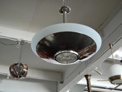 Jean Perzel Fine French Art Deco Chrome and Glass Chandelier by Jean Perzel