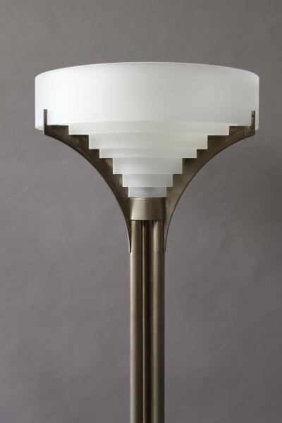 Jean Perzel Fine French Art Deco Chrome and Glass Floor Lamp by Jean Perzel