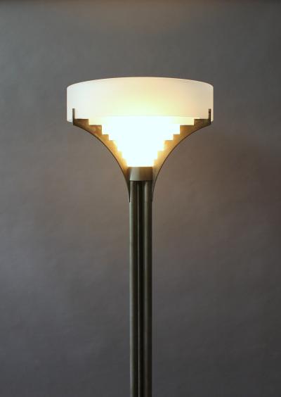 Jean Perzel Fine French Art Deco Chrome and Glass Floor Lamp by Jean Perzel