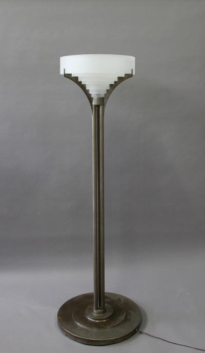 Jean Perzel Fine French Art Deco Chrome and Glass Floor Lamp by Jean Perzel