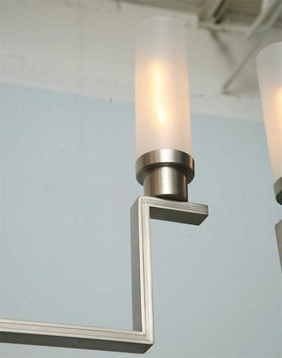 Jean Perzel Fine French Art Deco Hand Cut Steel and Glass Eight Arm Chandelier Jean Perzel