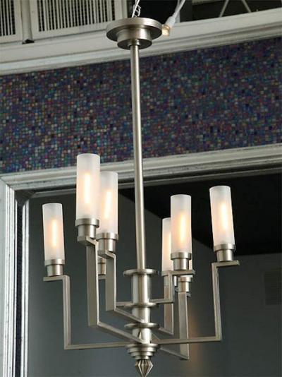 Jean Perzel Fine French Art Deco Hand Cut Steel and Glass Eight Arm Chandelier Jean Perzel