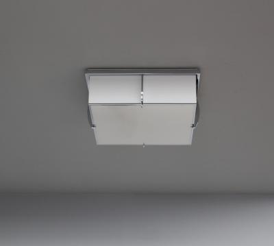 Jean Perzel Fine French Art Deco Square Enameled Glass and Chrome Flush Mount by Perzel