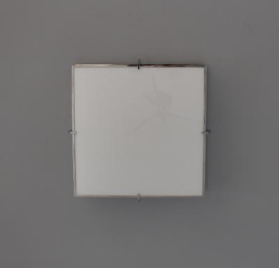 Jean Perzel Fine French Art Deco Square Enameled Glass and Chrome Flush Mount by Perzel