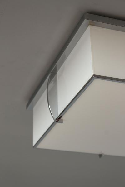 Jean Perzel Fine French Art Deco Square Enameled Glass and Chrome Flush Mount by Perzel