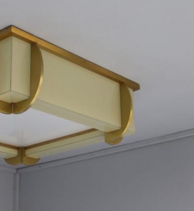 Jean Perzel Fine French Art Deco Square Glass and Bronze Flush Mount by Jean Perzel