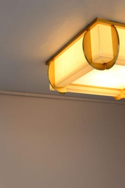 Jean Perzel Fine French Art Deco Square Glass and Bronze Flush Mount by Jean Perzel