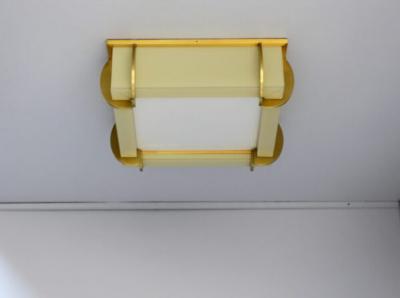 Jean Perzel Fine French Art Deco Square Glass and Bronze Flush Mount by Jean Perzel