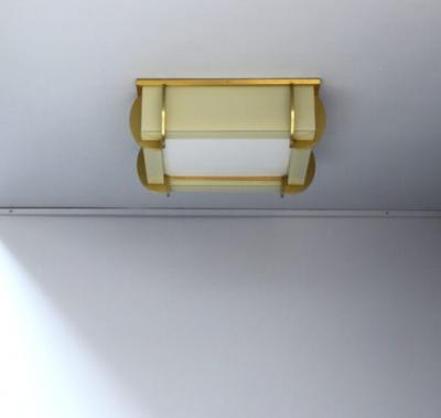 Jean Perzel Fine French Art Deco Square Glass and Bronze Flush Mount by Jean Perzel
