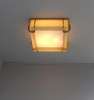 Jean Perzel Fine French Art Deco Square Glass and Bronze Flush Mount by Jean Perzel